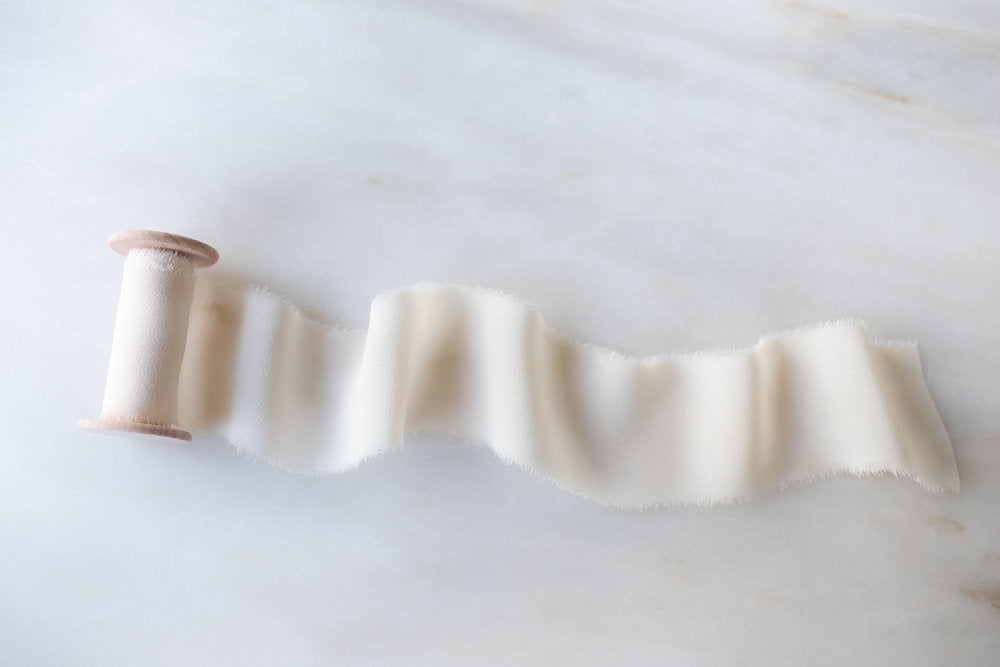 Champagne, narrow cream silk ribbon – Nettle + Silk