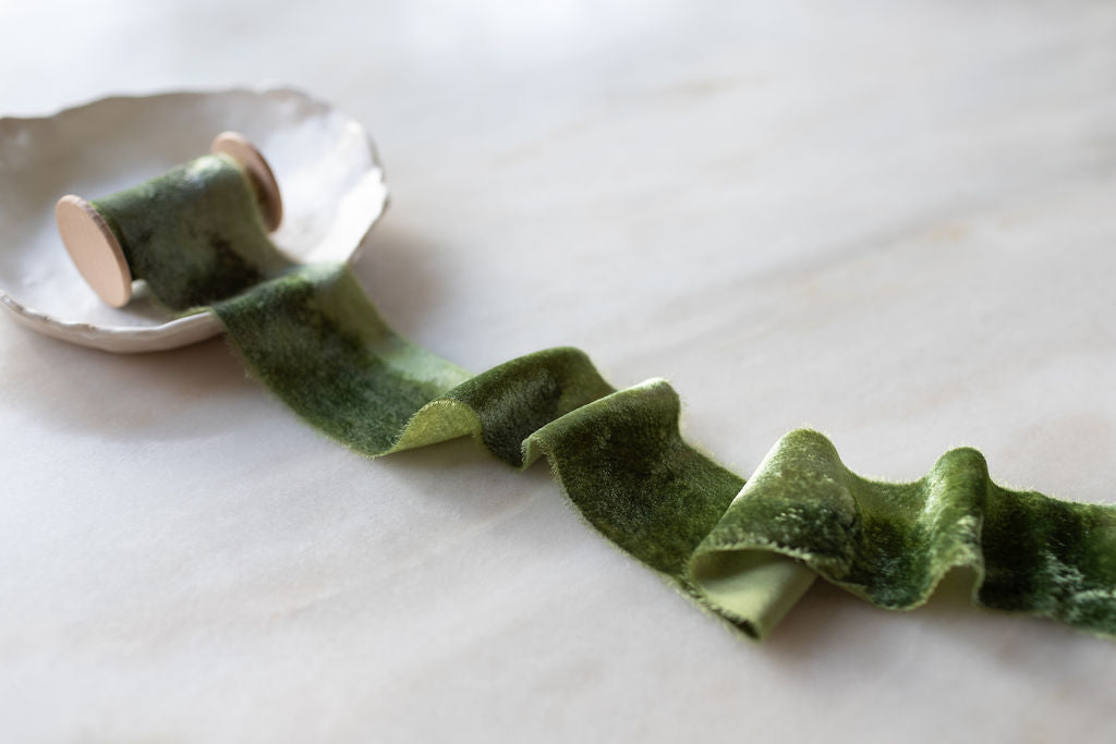 Moss, green silk ribbon – Nettle + Silk