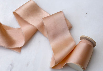 handmade and hand dyed wide blush silk ribbon by the yard and on a spool